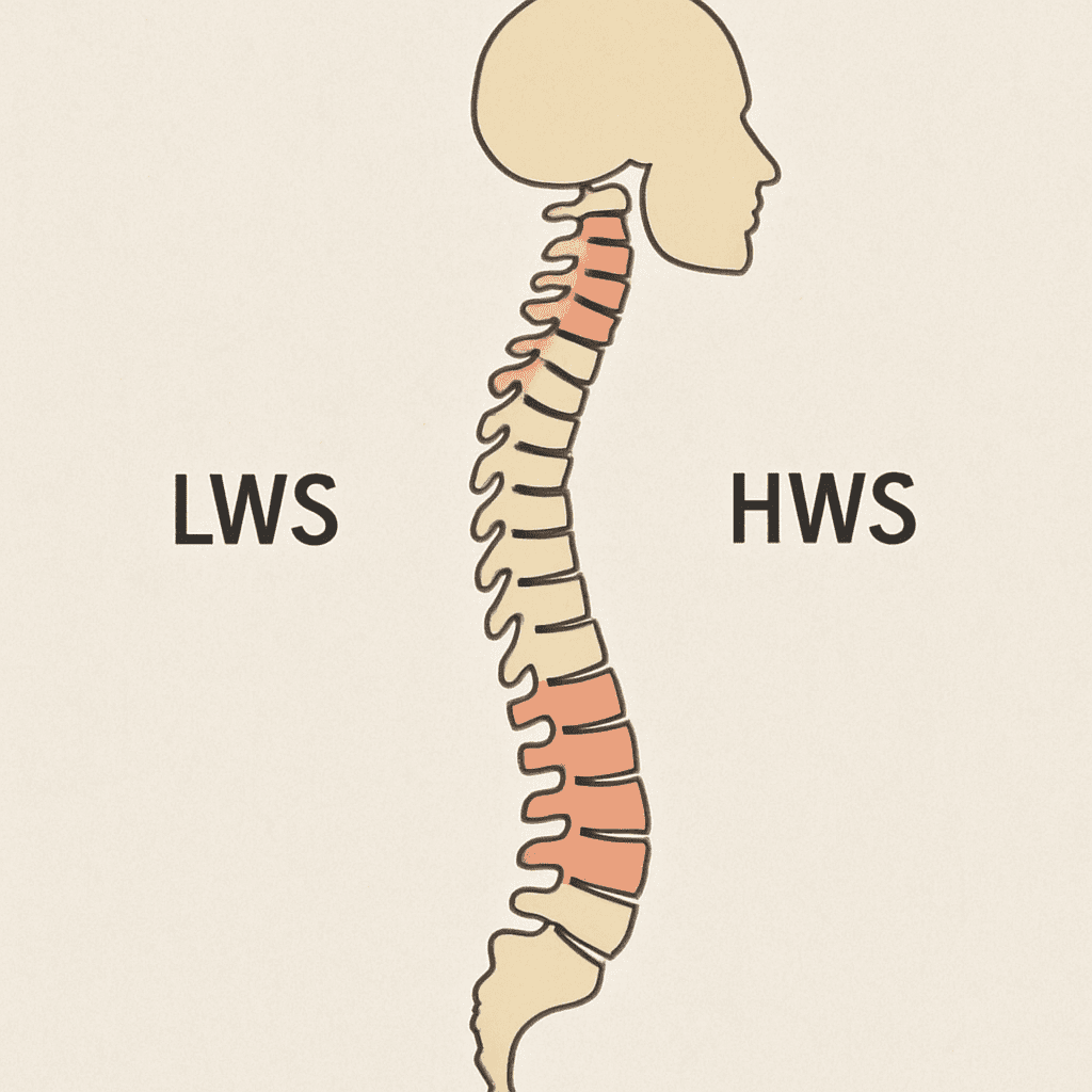 Ein Diagramm, das die LWS und HWS in der Wirbelsäule zeigt
