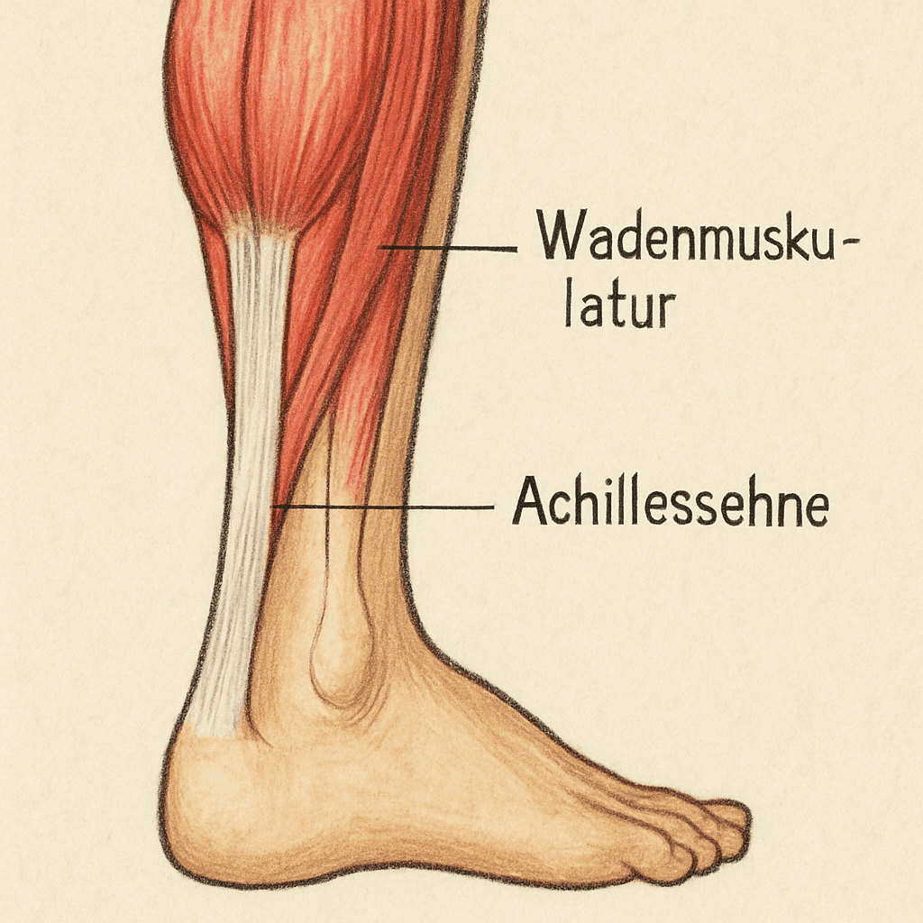 Illustration der Achillessehne und ihrer Verbindung zur Wadenmuskulatur