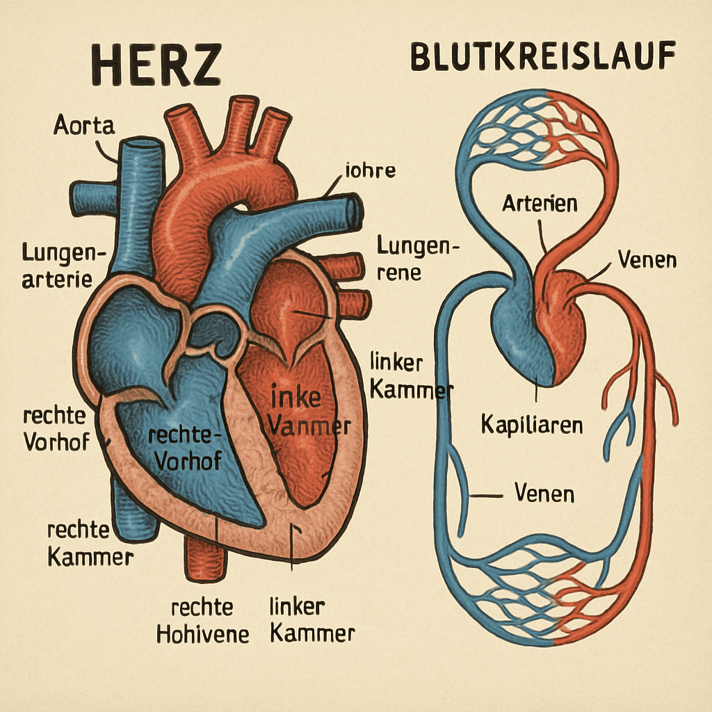 Eine detaillierte grafische Darstellung des menschlichen Herzens und des Blutkreislaufs
