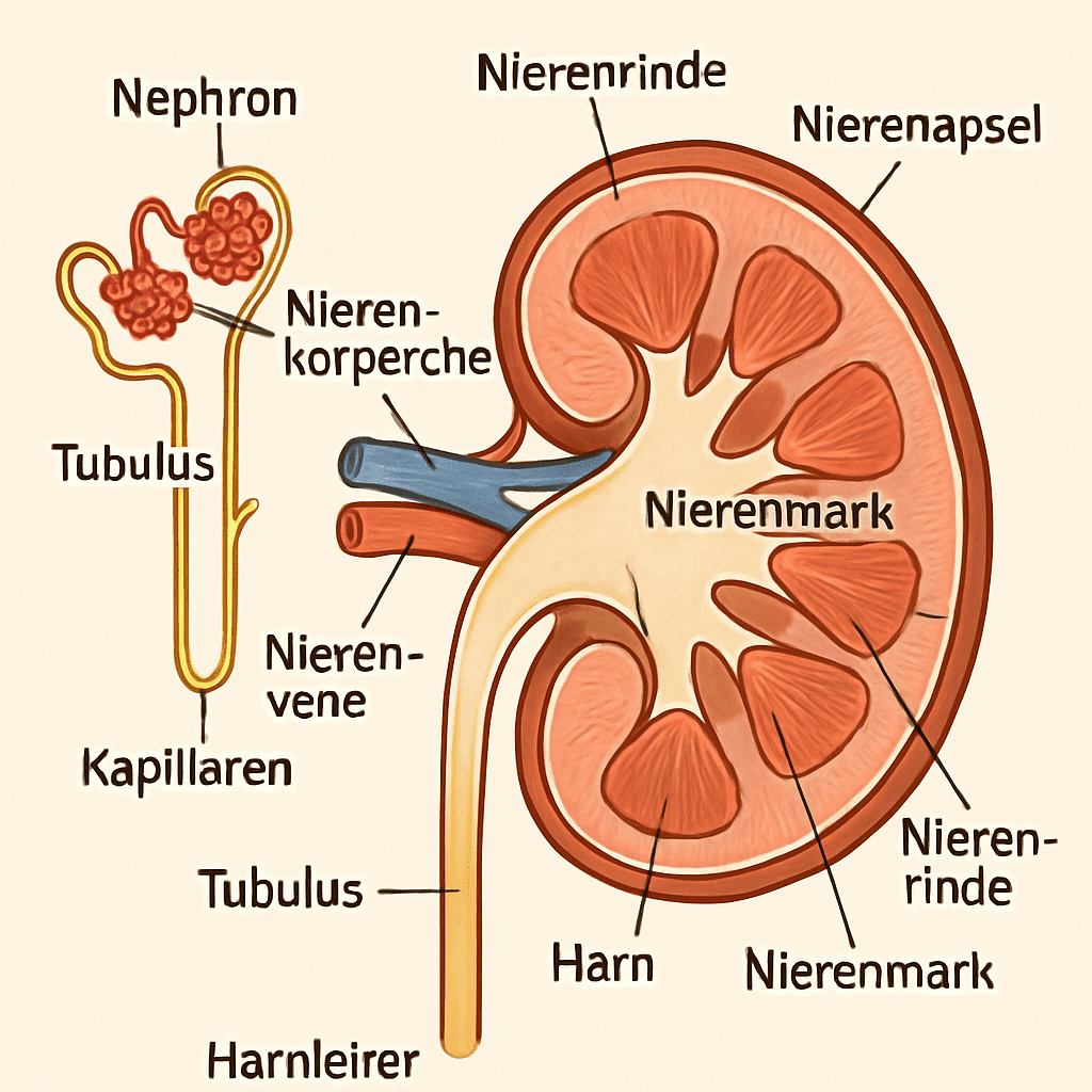 Eine detaillierte grafische Darstellung der Niere und ihrer Funktion