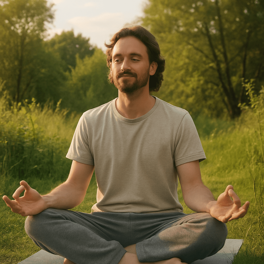Ein entspannter Mensch beim Yoga in der Natur