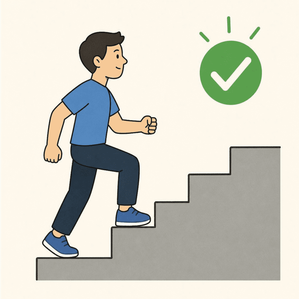 Illustration einer Person, die Treppen steigt, als Symbol für Ausdauer