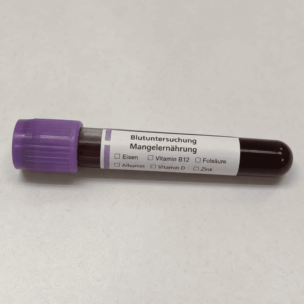Laborröhrchen für eine Blutuntersuchung zur Überprüfung von Mangelernährung