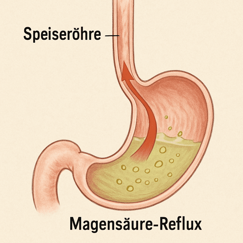 Anatomische Darstellung von Speiseröhre und Magen mit Magensäure-Reflux