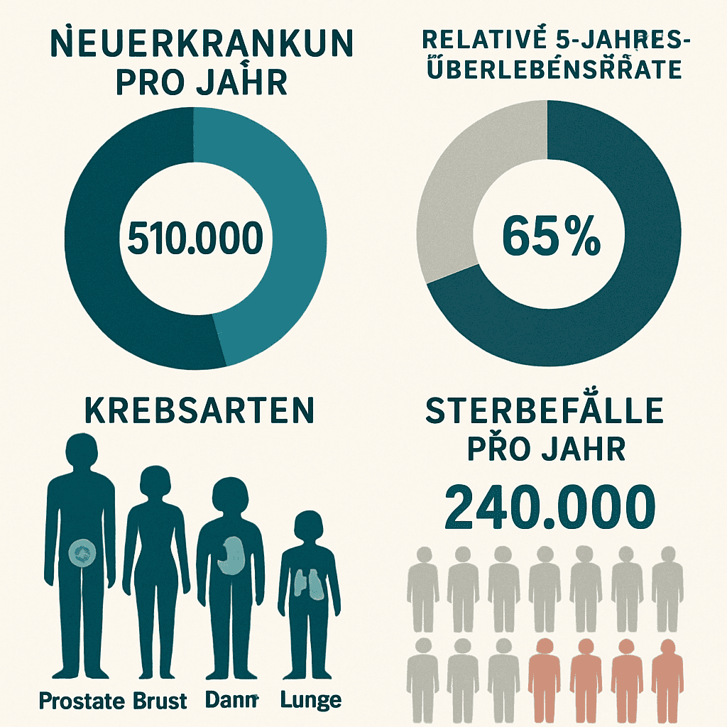 Grafik zur Darstellung von Krebsstatistiken und Überlebensraten in Deutschland